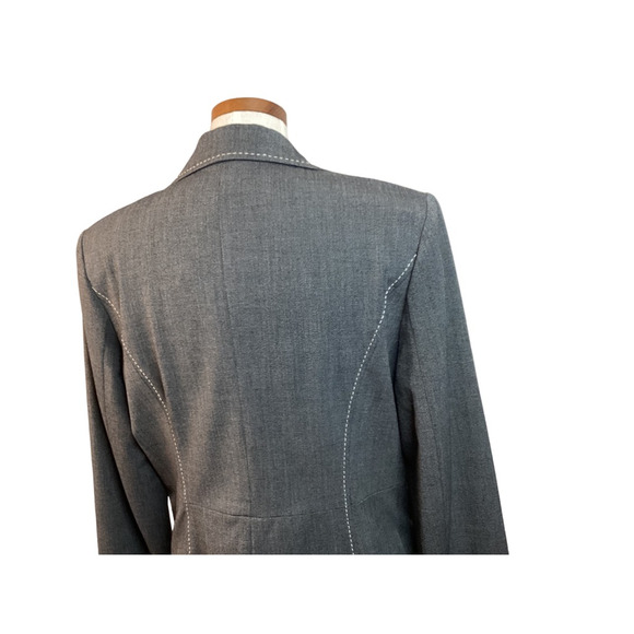 White House Black Market One button Jacket Blazer Gray Stitching Button 14 New - Picture 5 of 11